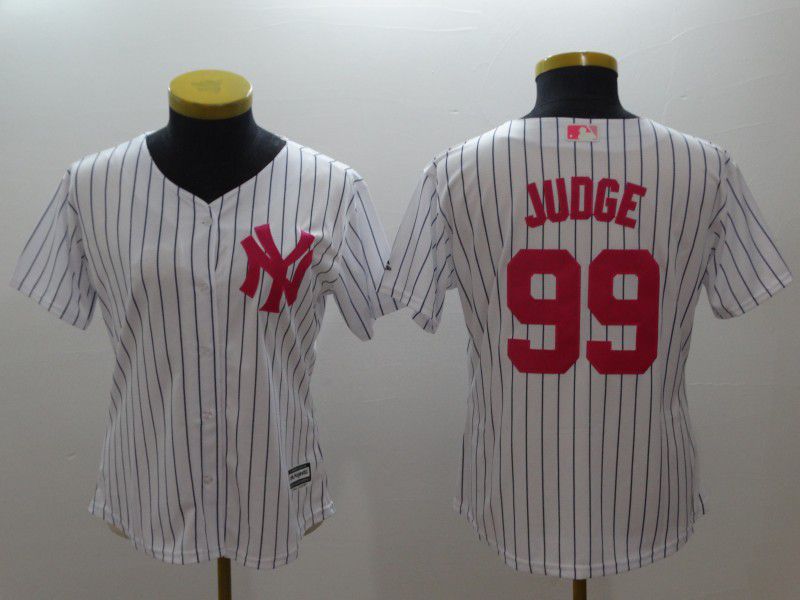 Women New York Yankees #99 Judge White stripes red MLB Jerseys->women mlb jersey->Women Jersey